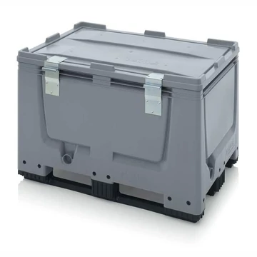 BigBox polietilénből, fedéllel és reteszelő szettekkel, tömör fal, 1200x1000x790 mm, csúszótalpakkal