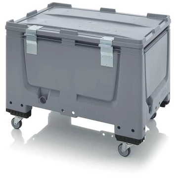 BigBox polietilénből, fedéllel és reteszelő szettekkel, tömör fal, 1200x1000x790 mm, kerekekkel