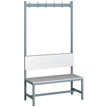 Gardróbpad háttámlával és 6 kabáthorgokkal, szürke laminált lemez, hossza 1000 mm
