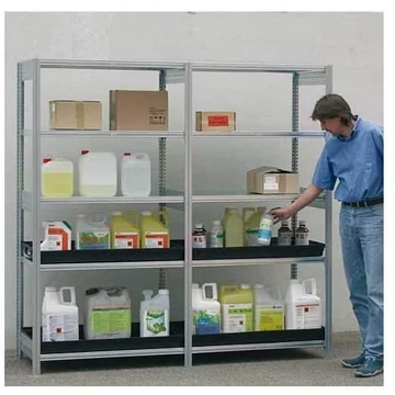 Polcállvány agresszív vegyi anyagokhoz, PE gyűjtőtálcákkal, horganyzott, alapállvány, 2000x1000x600 mm
