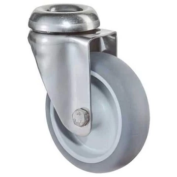 Beálló készülékgörgő, rozsdamentes villa, átm. 75 mm, csavarlyukkal, teherbírása 60 kg