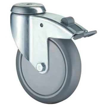 Beálló készülékgörgő fékkel, átm. 100 mm, csavarlyukkal, teherbírása 80 kg