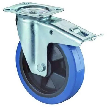 Beálló szállítógörgő fékkel, elasztikus kék, átm. 125 mm, teherbírás 400 kg