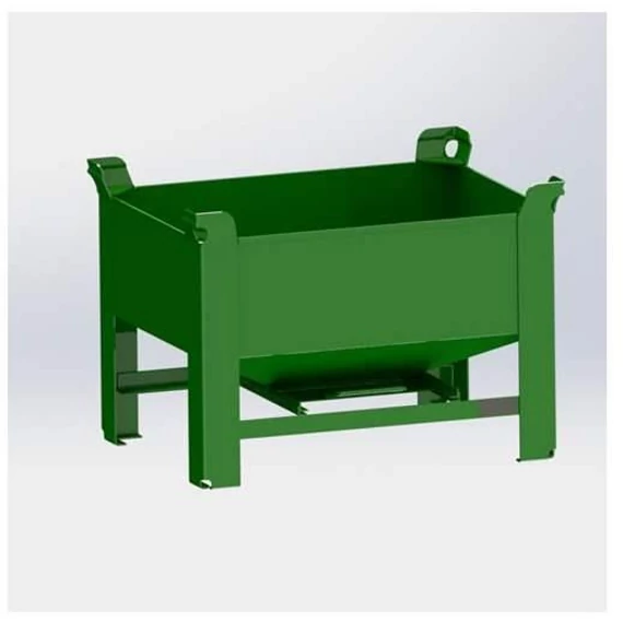 Rakodótartály tölcsérrel, 800x600 mm, teherbírása 750 kg, zöld RAL6011