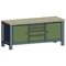 Műhelyasztal TECHNO, hármas modul, szélesség 2000 mm, 4 fiók, 2 szekrény, szín antracit RAL7016 / zöld RAL6011.